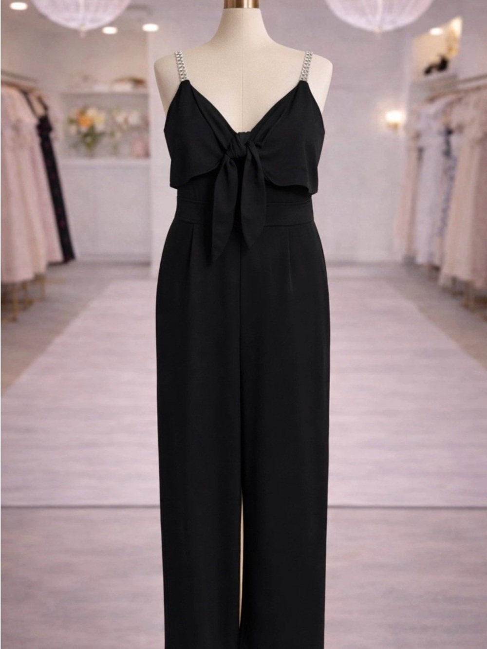 Michael Kors Black Tie Front Jumpsuit Embellished Strap Wide Leg P/L NWT